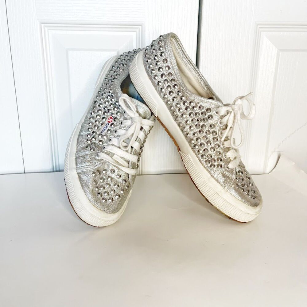 Superga Cotu 2750 Allover Metallic Studded Low Top Lace Up Canvas Sneakers